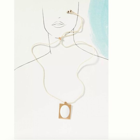 NWT ANTHROPOLOGIE Large Square Stone Pendant Necklace Rope Tie - Picture 3 of 3